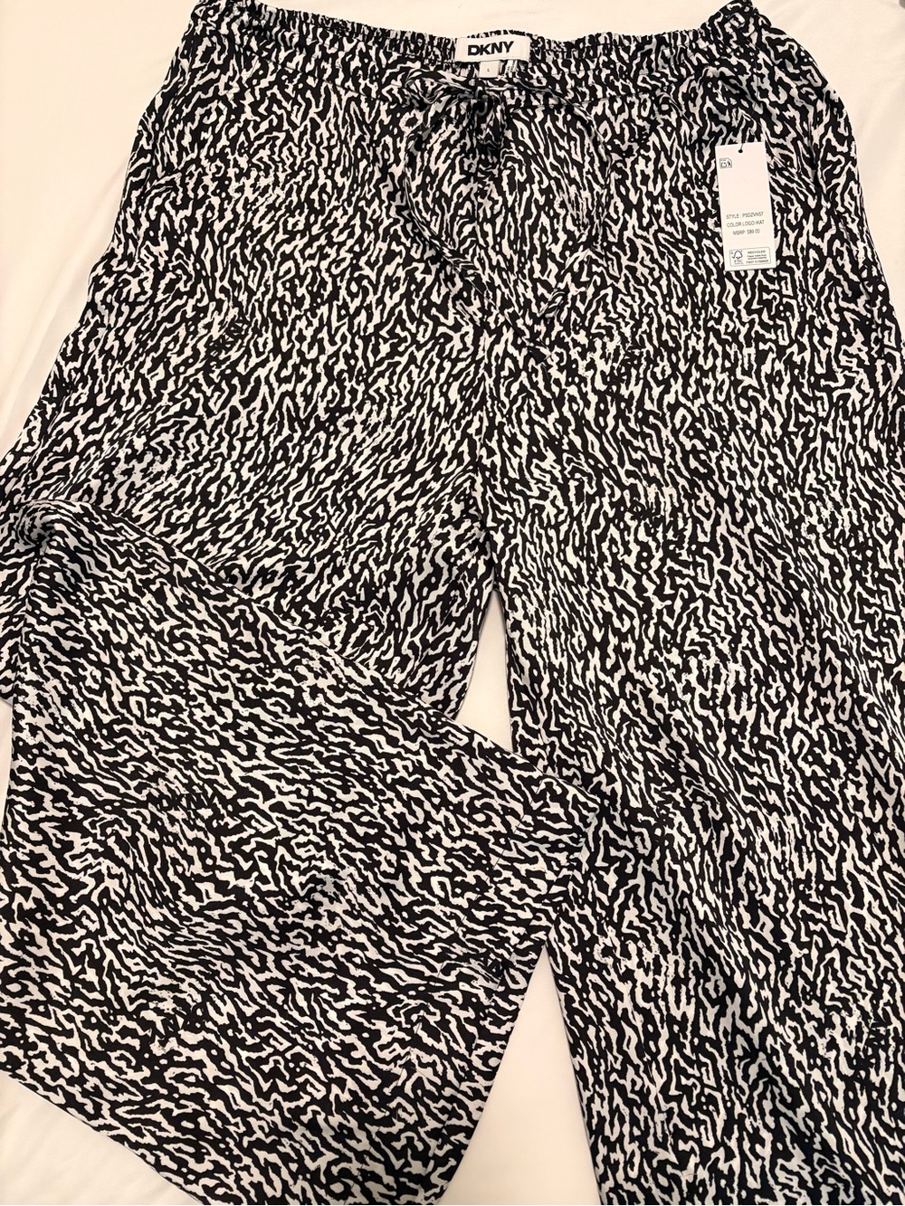 DKNY Black and White Abstract Print Wide Leg Pants Size L - New - Picture 3 of 8
